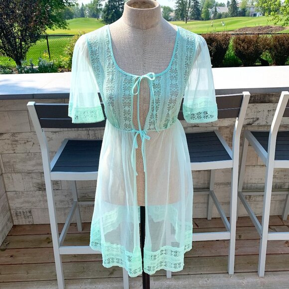 Movie Star Other - Vintage 1960s Movie Star Mint Chiffon Babydoll Peignoir Robe Short Dressing Gown
